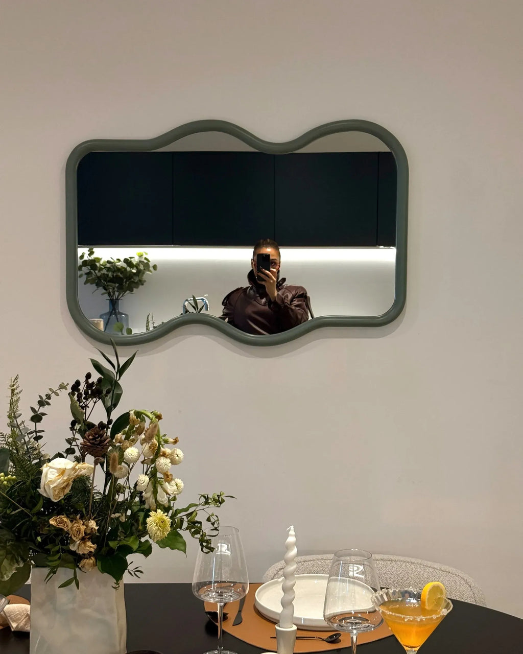 Miroir en bois de paulownia bleu 60x90 cm