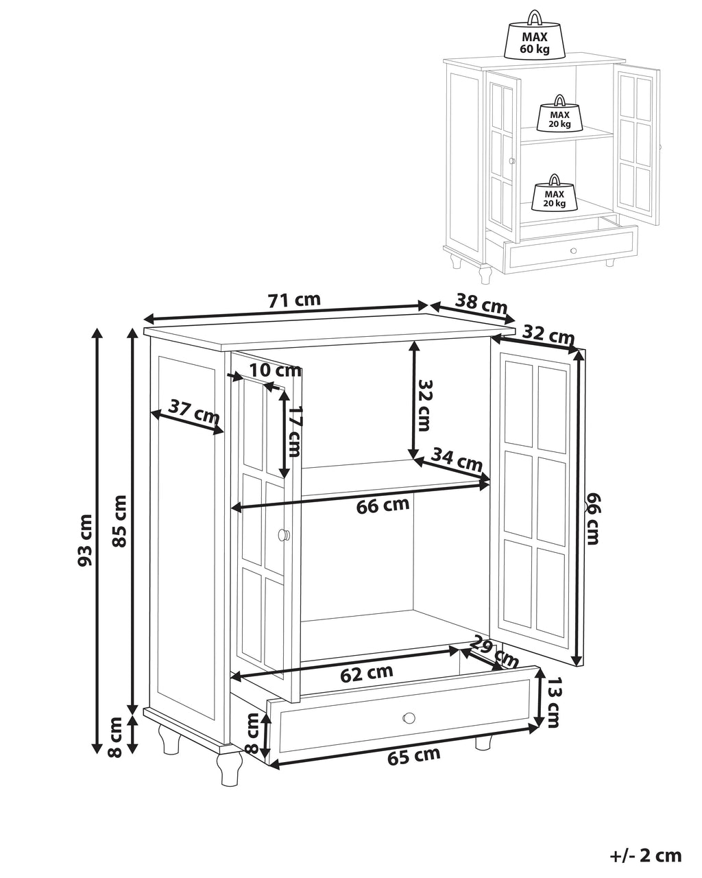 Vitrine d'exposition en verre 71 cm Blanche