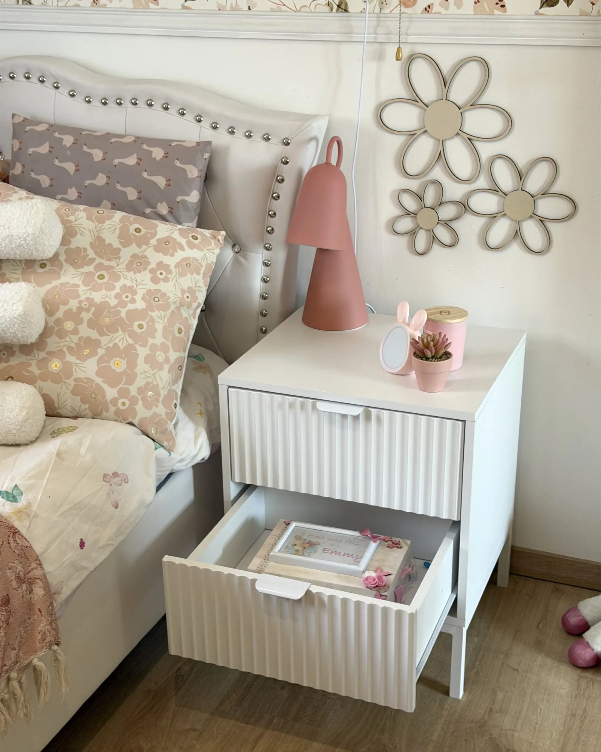 Table de chevet 2 tiroirs Blanc