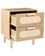 Table de chevet 2 tiroirs Marron clair avec rotin
