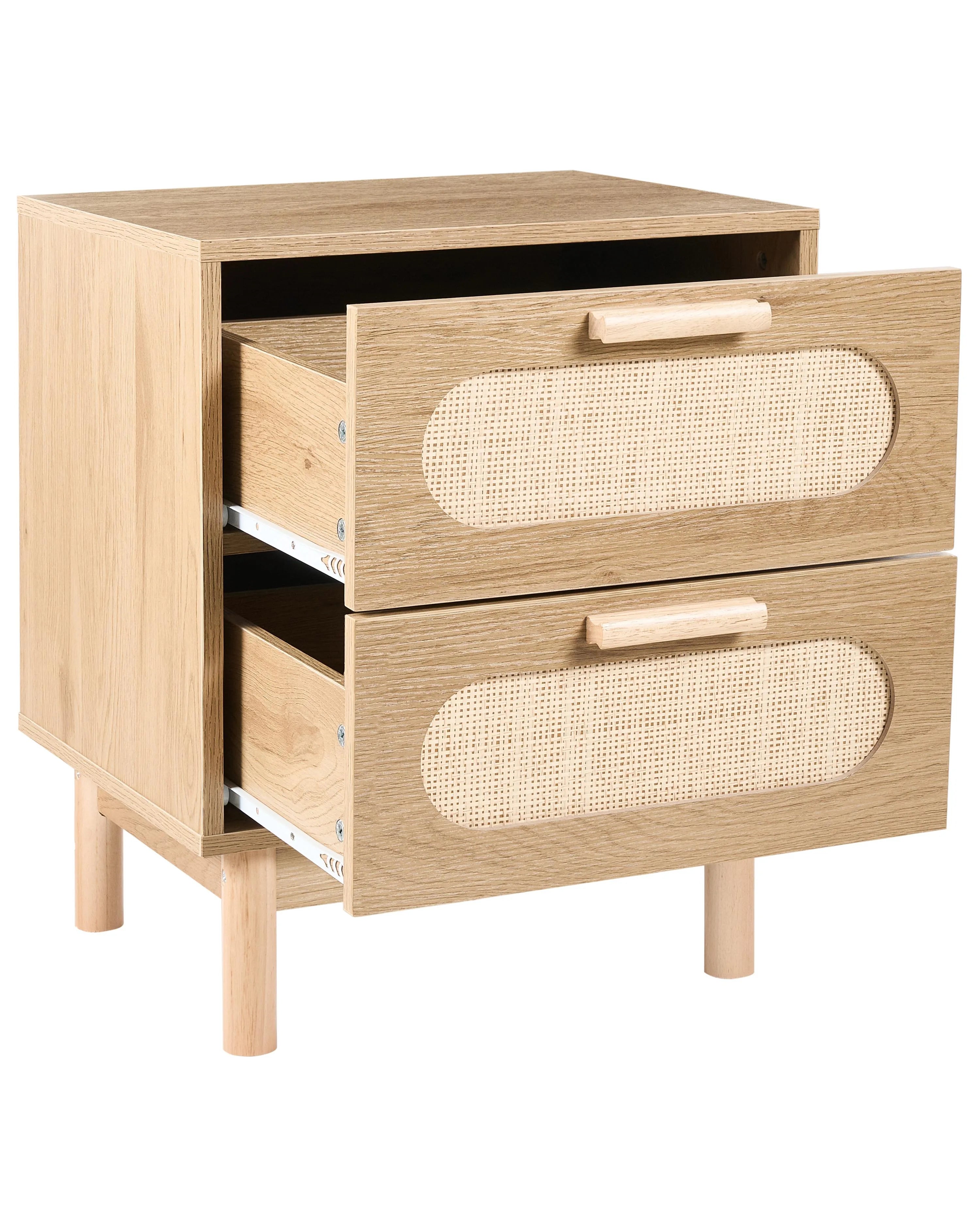 Table de chevet 2 tiroirs Marron clair avec rotin