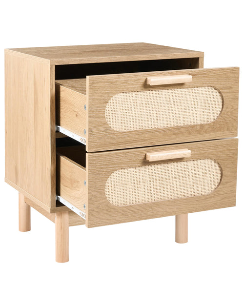 Table de chevet 2 tiroirs Marron clair avec rotin