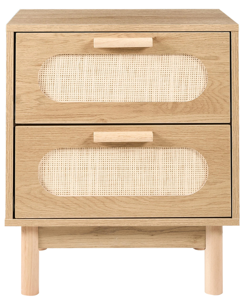 Table de chevet 2 tiroirs Marron clair avec rotin