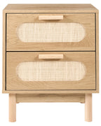 Table de chevet 2 tiroirs Marron clair avec rotin