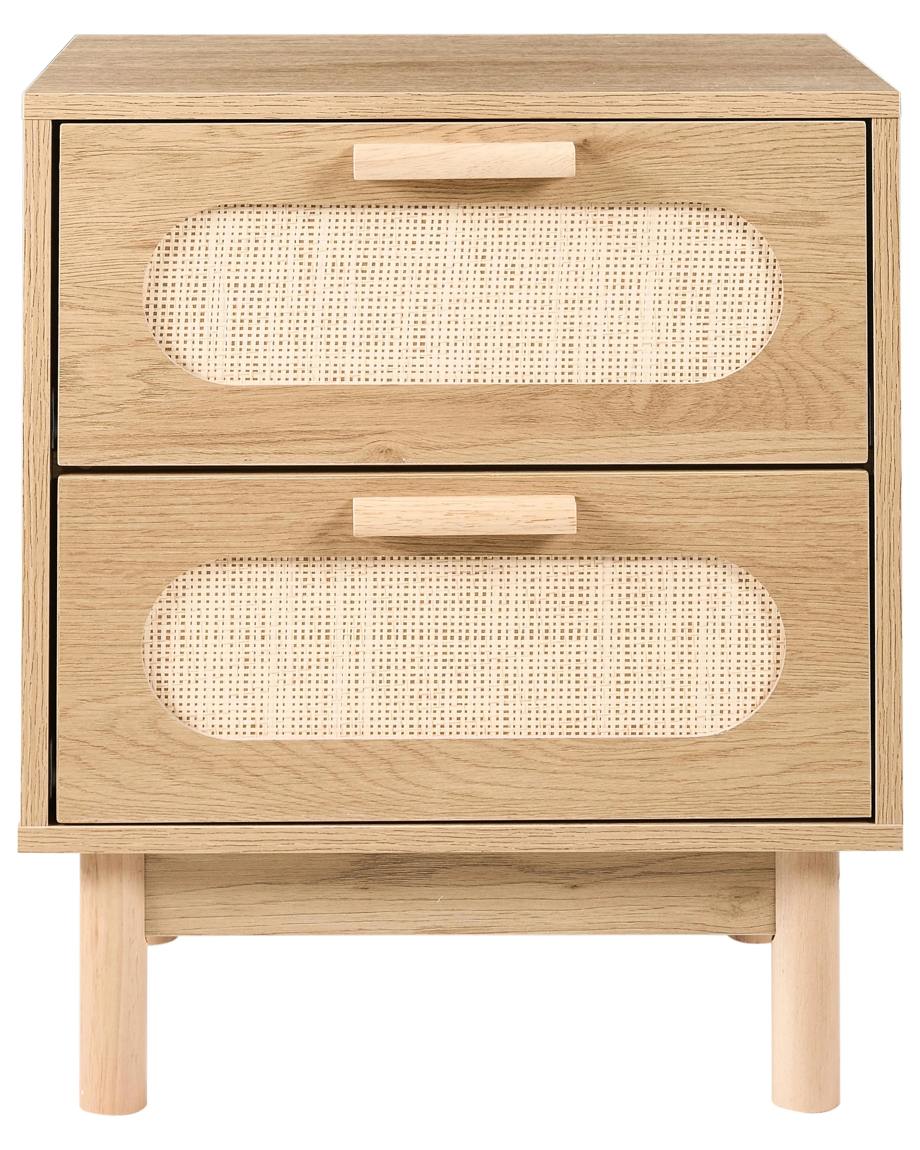 Table de chevet 2 tiroirs Marron clair avec rotin