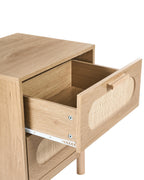 Table de chevet 2 tiroirs Marron clair avec rotin