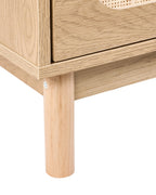 Table de chevet 2 tiroirs Marron clair avec rotin